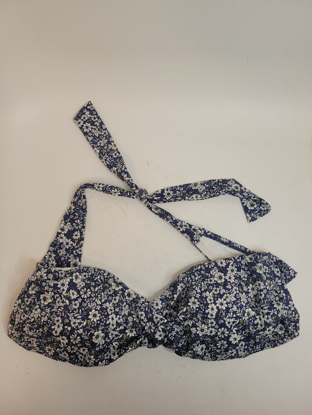 Strapless Navy Floral Tie Back Bikini Top